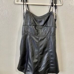 Free People Faux Leather Mini Dress XS Y2K Club Spaghetti Strap Zip Back Black